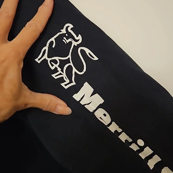 Merrill Lynch logo on arm navy blue long sleeve graphic tee Lg. Read for cond. - Picture 7 of 9